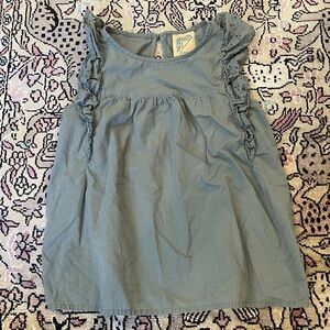 Vintage Sage Green Ruffle Sleeve Kids Dress Size XS 6/6X